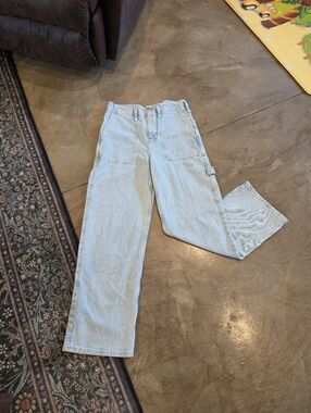 We the Free High Waisted Baggy Cinch Waist Light Wash Jeans